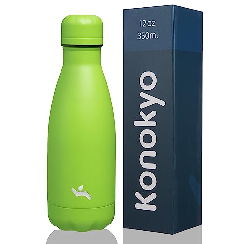 Konokyo Insulated Water Bottles,12 oz Double Wall Stainless Steel Vacumm Metal Flask for Sports Travel,Green - color: Green, size: 12 Ounces