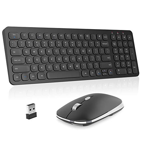 cimetech Wireless Keyboard Mouse Combo, Compact Full Size Wireless Keyboard and Mouse Set Less Noise Keys 2.4G Ultra-Thin Sleek Design for Windows, Computer, PC, Notebook, Laptop - Matte Black - color: Black