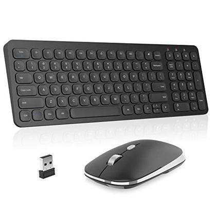 cimetech Wireless Keyboard Mouse Combo, Compact Full Size Wireless Keyboard and Mouse Set Less Noise Keys 2.4G Ultra-Thin Sleek Design for Windows, Computer, PC, Notebook, Laptop - Matte Black - color: Black