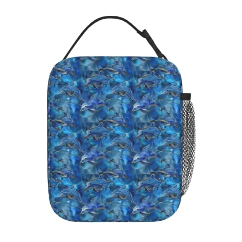 Alcohol Ink Dolphins Lunch Bag 10In | Insulated Lunch Box Reusable Tote Bag For Picnic Office For Women Men - color: Style 6