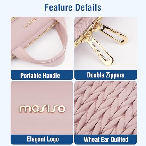 MOSISO Laptop Case 13.3 inch, 13-13.3 inch Laptop Sleeve Compatible with MacBook Neo/Air 13.6 M5 M4 M3 M2 M1/Pro 13/14, HP Dell Lenovo ASUS, Wheat Ear Quilted Carrying Bag with Handle&Pocket, Pink - color: Pink, size: 13.3 inch
