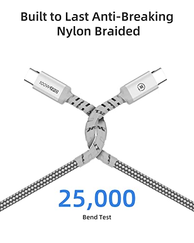 imuto USB C to USB C Cable (6.6ft, 2-Pack) 100W Fast Charging Cable Braided for iPhone 15/15Pro/15Plus/15ProMax MacBook Pro 2020,iPad Pro 2020, iPad Air 4,Samsung Galaxy S23+/S23 Ultra (Sliver) - color: Silver