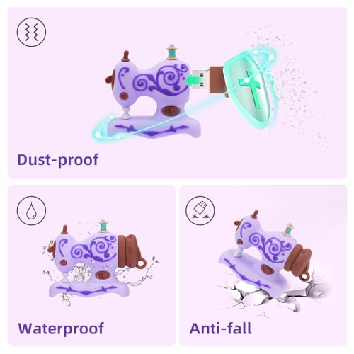 BorlterClamp 32GB USB Flash Drive Cute Cartoon Sewing Machine Model Memory Stick, Gift for Students and Children (Purple) - color: 32GB purple