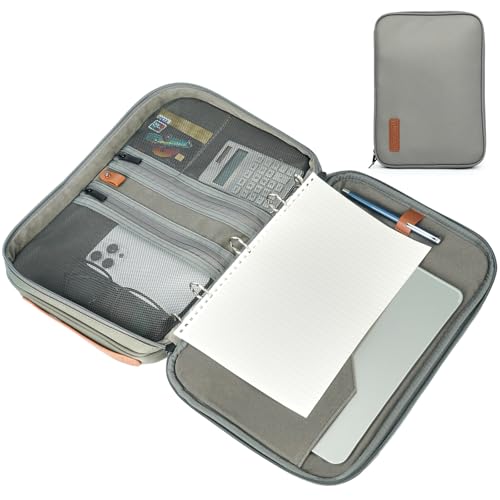 Portfolio Organizer Binder with Zipper - 3-Ring Padfolios for Women & Men | ipad Storage Bag, Card Slot, Pen Ring, Professional Binder Waterproof, Gray Green - color: Gray Green