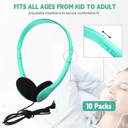 Konohan 30 Pack Headphones Bulk Headphone for School Classroom Student Wired Headphones Adjustable with 3.5 mm Jack for Adults (Emerald Green) - color: Emerald Green