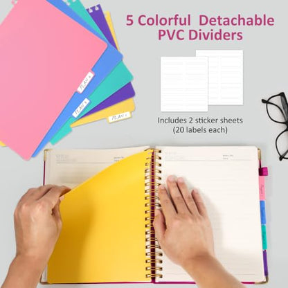 Hardcover Spiral Notebook Journal with Removable PVC Dividers - 8'' x 10'' Large 300 Page B5 Hardcover Leather College Lined Journals Notebook for Work Note Taking Office Home School Supplies, Rose red - color: rose red