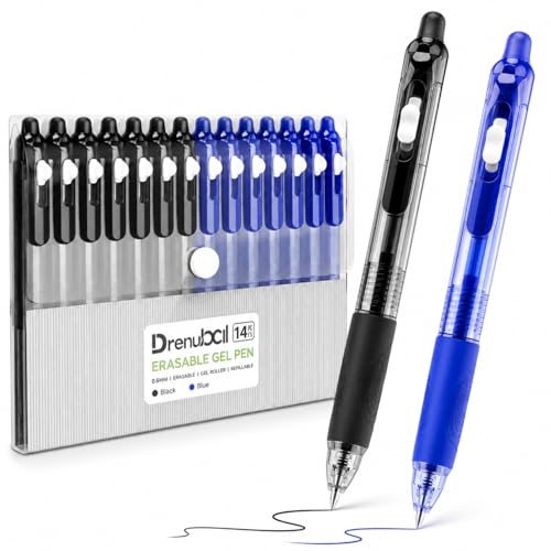 14 Pack Erasable Pens, 7 Blue & 7 Black Erasable Gel Pens, 0.6mm Fine Point Refillable Gel Ink Pens with Eraser, Soft Grip Retractable Writing Pens for School, Journaling, Note Taking, Office,Teachers - color: 2 Color 14 Pack Black Blue