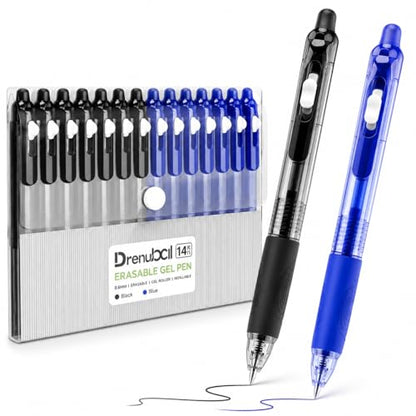 14 Pack Erasable Pens, 7 Blue & 7 Black Erasable Gel Pens, 0.6mm Fine Point Refillable Gel Ink Pens with Eraser, Soft Grip Retractable Writing Pens for School, Journaling, Note Taking, Office,Teachers - color: 2 Color 14 Pack Black Blue
