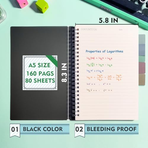 OWSC 1 Pack College Ruled Spiral Notebook Notebooks for Work A5 Lined Black | 5.9 x 8.3 IN Notebooks College Ruled for Note Taking, School and Journal with 80 Sheets/160 Pages 110 GSM Thick Papers - size: Ruled-A5-1 Pcs