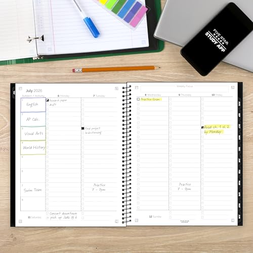 Five Star Planner 2026-2027 Weekly & Monthly Academic 12-Month July-June Advance Student Planner + Study App, 8-1/2" x 11", Black (CAW65905) - color: Black, size: Letter (8.5 x 11 inches), style: 2026-2027