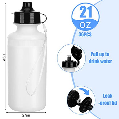 Zubebe 36 Pcs Sports Water Bottles Bulk Squeeze Reusable Plastic Water Bottles Back to School Supplies Summer Gifts for Students School Travel Hiking Cycling Event Team Gift - color: White