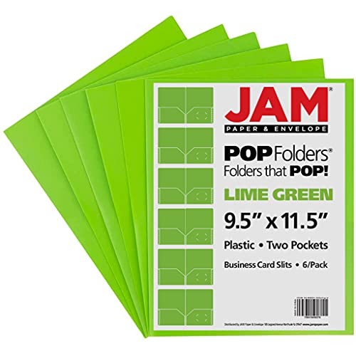 JAM PAPER Plastic 2 Pocket POP Folders - Durable School Folders - Lime Green - 6/Pack - color: Lime Green, size: 6 Per Pack
