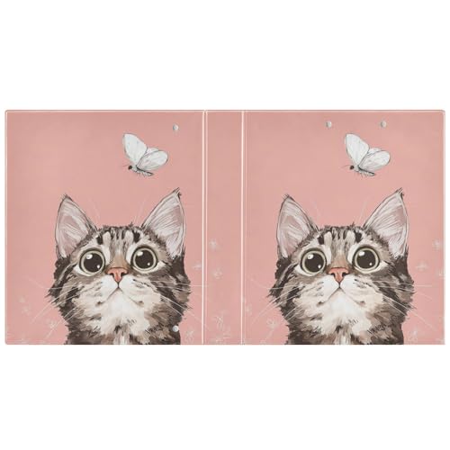Fustylead Lovely Cat and Butterfly Light Pink 3 Ring Binder, D-Rings 1.5" Hardcover Folder, Fits 200 Sheets of A4 Paper, Durable Clipboard & Clean View with Inside Pockets for School Home Office - size: 12.4x10.63x2.36 Inch-1 Pack
