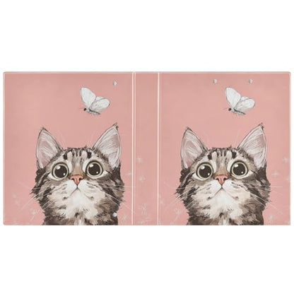 Fustylead Lovely Cat and Butterfly Light Pink 3 Ring Binder, D-Rings 1.5" Hardcover Folder, Fits 200 Sheets of A4 Paper, Durable Clipboard & Clean View with Inside Pockets for School Home Office - size: 12.4x10.63x2.36 Inch-1 Pack
