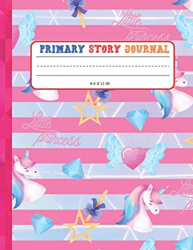 UNICORN - Primary Story Journal: Dotted Midline and Picture Space | Large (8.5 x 11 inches) - Blank handwriting practice paper with dotted lines ... School Exercise Book (Triangle Shape)