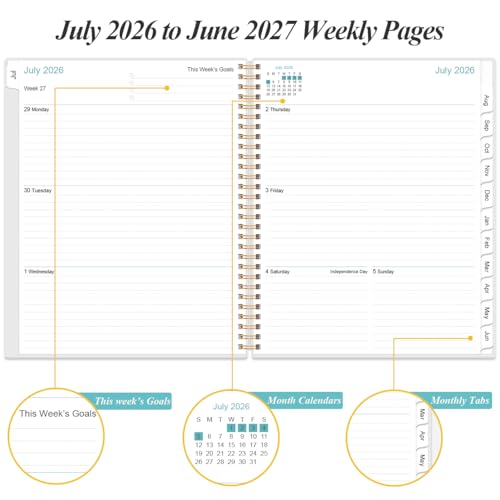 2026-2027 Planner - Weekly Monthly Planner 2026-2027 from July 2026 to June 2027 with 12 Monthly Tabs, Flexible Cover, Inner Pocket, 8.5" x 11", Blue Leaf Flower - color: Blue-Leaf-Flower, size: 8.5" x 11"