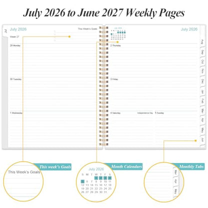 2026-2027 Planner - Weekly Monthly Planner 2026-2027 from July 2026 to June 2027 with 12 Monthly Tabs, Flexible Cover, Inner Pocket, 8.5" x 11", Blue Leaf Flower - color: Blue-Leaf-Flower, size: 8.5" x 11"