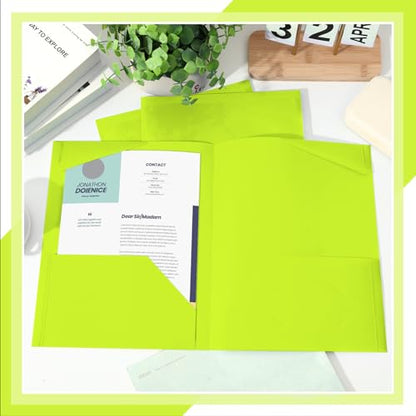 Henoyso 60 Pack Plastic Folders with Clear Front Pockets Bulk Heavy Duty File Folders with 2 Pockets and Card Slot for Student Teacher Back to School Supplies Office Presentation (Fluorescent Green) - color: Fluorescent Green