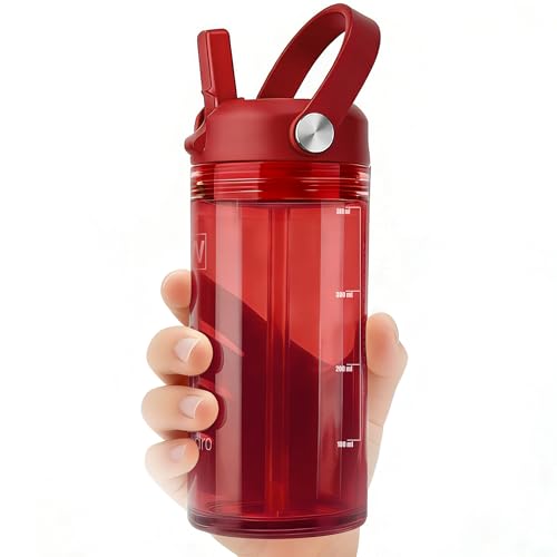 12 oz Clear Water Bottle with Straw & Handle, Leakproof Tritan Water Bottle, BPA Free Reusable Plastic Bottle with Volume Markings, Dishwasher Safe for School,Travel, Sports, True Red - color: True Red, size: 12 Ounces
