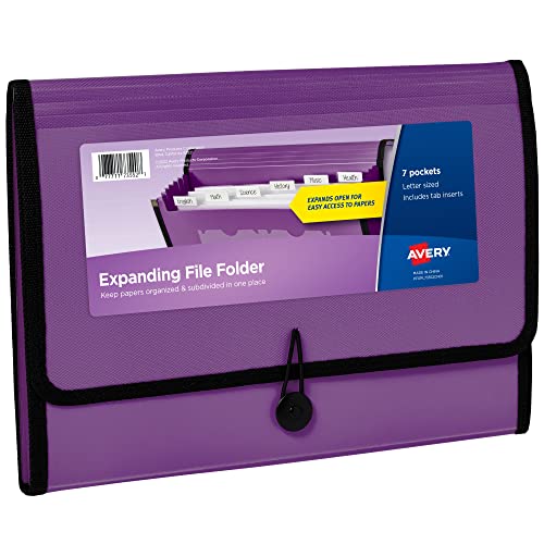 Avery Expanding File Folder Organizer, 7-Pocket Accordion File Organizer, Plum, Holds 425 Letter/A4-Size Sheets (73552) - size: 0