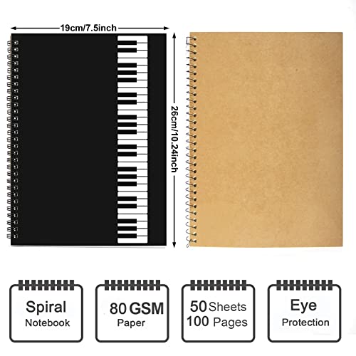 Music Notebook, Blank Sheet Note book, Cardboark Spiral NoteBook Manuscript Paper, Composition Staff Paper for Kids, Musician, Students, Piano-Keyboard-Music-Notebook 100 Pages 26x19cm - color: Black Piano