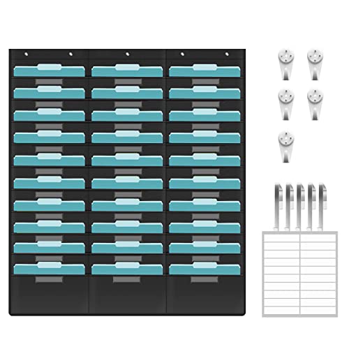KIKIGOAL 30 Pockets Hanging Wall File Organizer, Heavy Duty Storage Pocket Chart With 30 Name Tag Pockets for File Folder and Paper, Space Saver for Office and Classroom - style: 30 Pockets