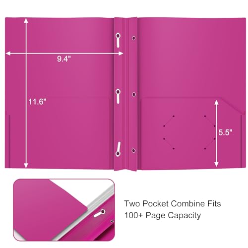 ViVin 12 Pack Plastic Folders with Pockets and Prongs, Heavy Duty 2 Pocket Folders with 3-Prong Fasteners, Poly File Holds 8-1/2" x 11" Paper for School Office Home (Purple) - color: Purple, size: 12 PACK