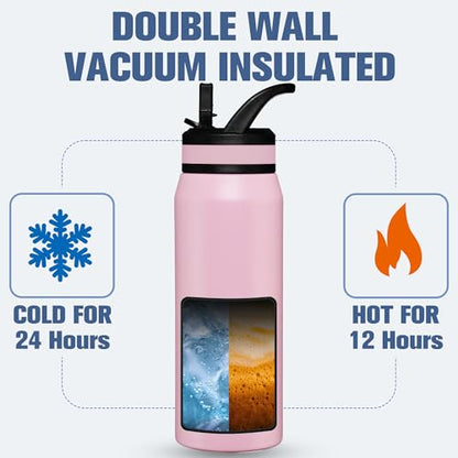 OLDLEY 24 oz Insulated Water Bottle With Straw, Stainless Steel Sports Water Cup Flask with 3 Lids(Straw, Spout and Handle Lid) Double Walled Travel Thermal Canteen Mug,No Silicone Base, Lavender Mist - color: Lavender Mist, size: 24 Ounces