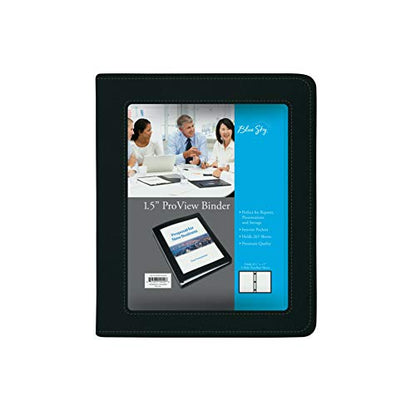 Blue Sky ProView Legacy Black 3 Ring Binder, Letter Size, 1.5", Textured Faux Leather Cover, Built in Pockets, Holds 265 Sheets (10040) - size: 1.5", style: 1 Binder