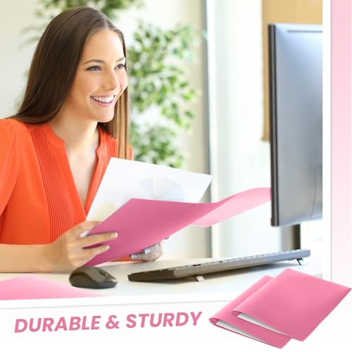Lincia 100 Pcs Plastic Folders with Pockets and Prong Folders with Prongs 2 Pockets for Office, School for Students, Teachers, Office Workers(Pink) - color: Pink