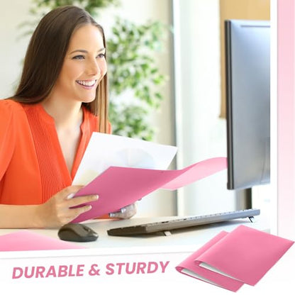 Lincia 100 Pcs Plastic Folders with Pockets and Prong Folders with Prongs 2 Pockets for Office, School for Students, Teachers, Office Workers(Pink) - color: Pink