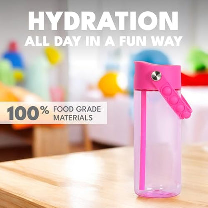 Elemental Water Bottles for Kids - Splash Kids Water Bottle for School with Pop-it Handle - BPA Free Tritan Plastic Water Bottle with Straw Leak Proof when Spout is Closed - Hot Pink - 18oz - color: Hot Pink