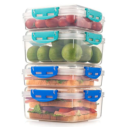 4 PCS Sandwich Containers - 100% Airtight & BPA-Free & Microwave & Dishwasher Safe Kitchen Storage Containers with Upgraded Snaps, 2 heightened Containers for Lunch Boxes and 2 normal version | Kitchen food Storage Containers with Upgraded Snaps lids, 2 h