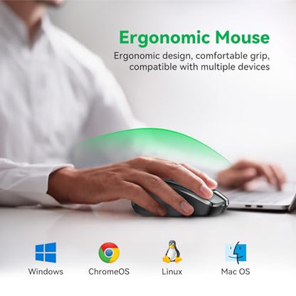 TechRise Bluetooth Mouse (BT5.0/3.0 & 2.4G) Rechargeable Wireless Mouse, 4800 DPI Optical Tracking, 6 Adjustable DPI, 2.4GHz with USB A Receiver, Quiet Clicks, Ergonomic Grips, 6 Buttons - Grey - color: Grey