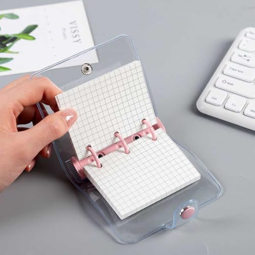 2 Pack Mini 3-Ring Binder Covers with 160 Sheets Binder Inner Paper and 6 Pieces Binder Pockets, Clear PVC Notebook Loose Leaf Folder Mini Soft Binder Notebook for Diary (Purple, Pink)