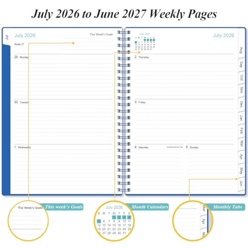 2026-2027 Planner - Planner 2026-2027 from July 2026 - June 2027, Weekly & Monthly Planner Spiral Bound with 12 Monthly Tabs, Inner Pocket, 6.4" x 8.5", Blue - color: Blue, size: 6.4" x 8.5"