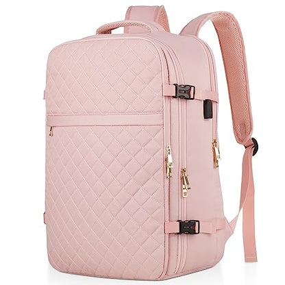 MOMUVO Large Travel Backpack Women, Flight Approved Carry On Backpack, Water Resistant Anti-Theft Large Casual Daypack Fit 17 Inch Laptop with USB Charging Port, Pink - color: Pink, size: 17.3 inch
