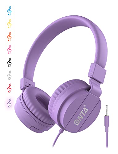 ONTA® Foldable on Ear Headphones for Children, Adjustable Lightweight Earphones for Phones/iPhone/Tablets/iPad/PC/MP3/MP4 (Purple) - color: Purple