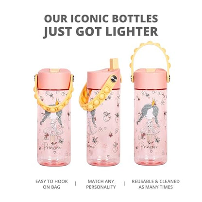 Elemental Leak Proof Water Bottles for Kids - Splash Kids Water Bottle for School with Pop-it Handle - Tritan Plastic Water Bottle with Straw - Little Princess & Robin's Egg - 18oz (2 Pack) - color: Duo - Little Princess / Robin's Egg (Lemon Sky)