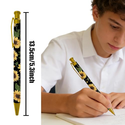 Ballpoint Pen 4Pcs Click Black Ink Metal Retractable 1.0 mm Medium Ballpoint Pens Quick Dry for Office School (Big Flowers) - color: Big Flowers