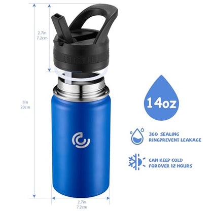 14 Oz Kids Water Bottle, Stainless Steel Water Bottle with Straws, Leak-Proof, BPA-Free, Insulated Water Bottles for School Boys & Girls|Blue - color: Blue