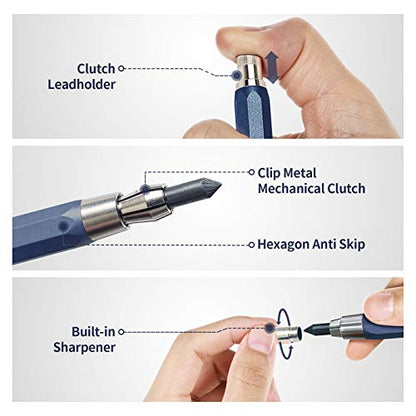 5.6mm Mechanical Pencil Lead Holder with Clip Metal Mechanical Clutch with Built-in Sharpener Automatic Graphite Pencil Lead Pencil For Construction, Draft Drawing, Crafting, Art Sketching - color: Blue 5.6mm Pencil