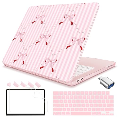 Teryeefi 5-in-1 Case for MacBook Neo 13 inch 2026 Release Model A3404, Laptop Hard Shell Cases with Keyboard Skin & Screen Protector & Type C Adapter, Bow Stripes - color: Bow Stripes