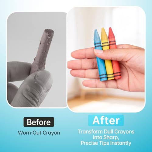 Crayon Sharpener Compatible with Crayola, Manual Hand Crank Crayon Sharpener, Transform Dull Crayons into Sharp, with Removable Shavings Container, for Home, Art Projects, and Travel, Blue