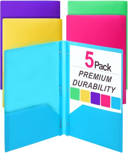 Mr. Pen- Plastic Folders with Pockets and Prongs, 5 Pack, Letter Size | Flexible Plastic Folders with Prongs - color: Bright Colors, size: 5 Pack