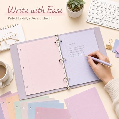 gisgfim 100 Sheets 3 Hole Punched Lined Refill Paper 8 x 10.5 Inch Loose Leaf Paper 3-Ring Binders College Ruled Notebooks Planner Inserts Thicken for Writing School Office Home Supplies(Dreamy) - color: Dreamy