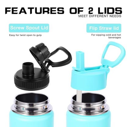 Volhoply 20oz Insulated Stainless Steel Water Bottle with Straw Lid,Kids Wide Mouth Double Wall Vacuum Cups with Handle,Reusable Outdoor Sports Metal Bottles,Travel Flask Keep Cold(Green Blue,1) - color: Green Blue