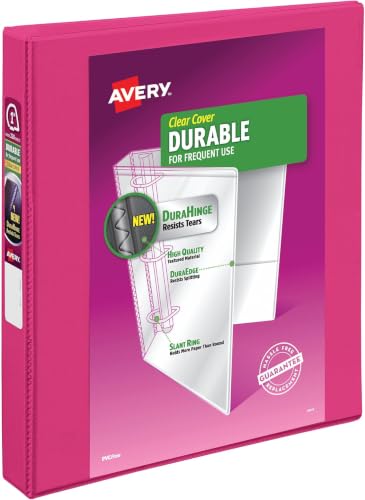 Avery Durable View 3 Ring Binder, 1 Inch Slant Rings, 1 Pink Binder (17830) (Pack of 6) - size: 1" (Pack of 6)