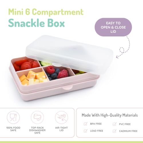 melii Snackle Box | 6-Compartment Divided Snack Container, BPA-Free Food Storage with Removable Dividers for School, Travel & On-the-Go Snacking (Pink) - color: Pink