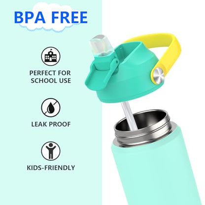Kids Water Bottle with Straw,18 oz Boys Insulated Cups with Stainless Steel Leak Proof for School Boys Girls,Sport&Travel（Green） - color: B18.Green